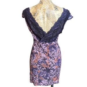 Intimately Free People Purple Lace floral jersey stretch slip night dress Sz L